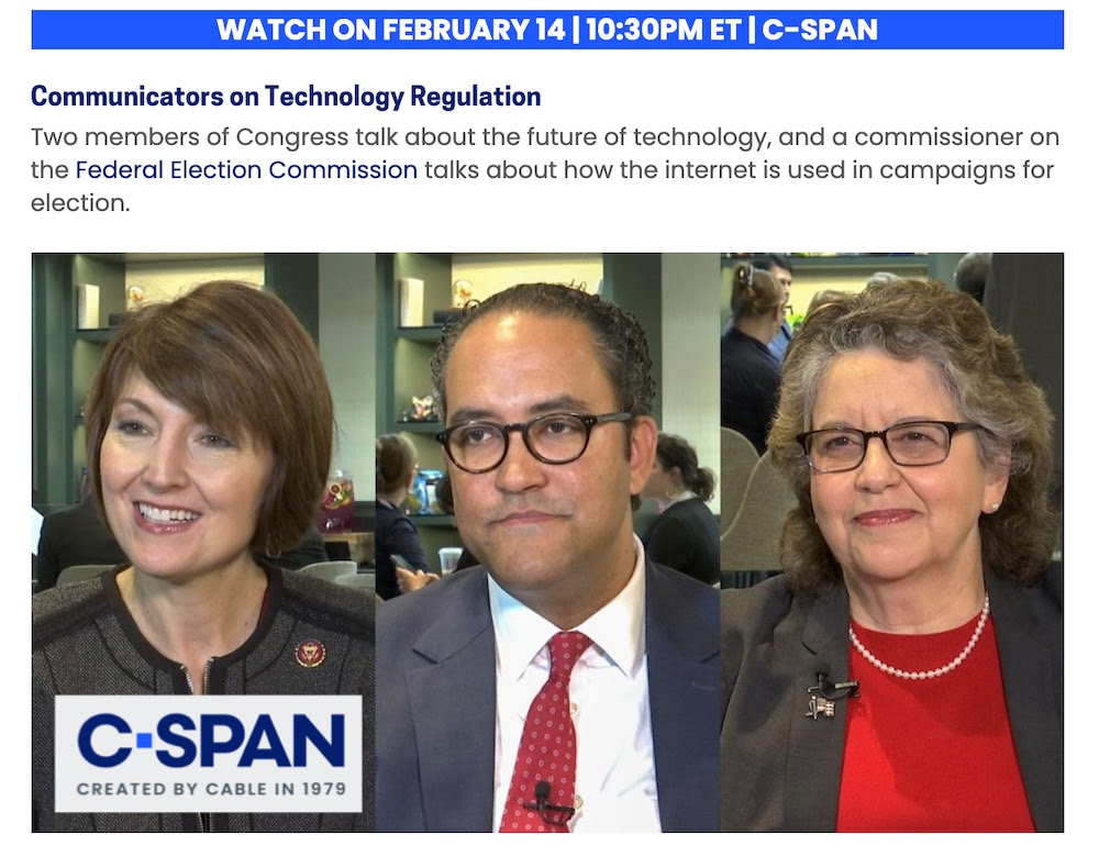 Watch Reps. McMorris Rodgers & Hurd, w/ FEC’s Weintraub, on C-SPAN This Weekend